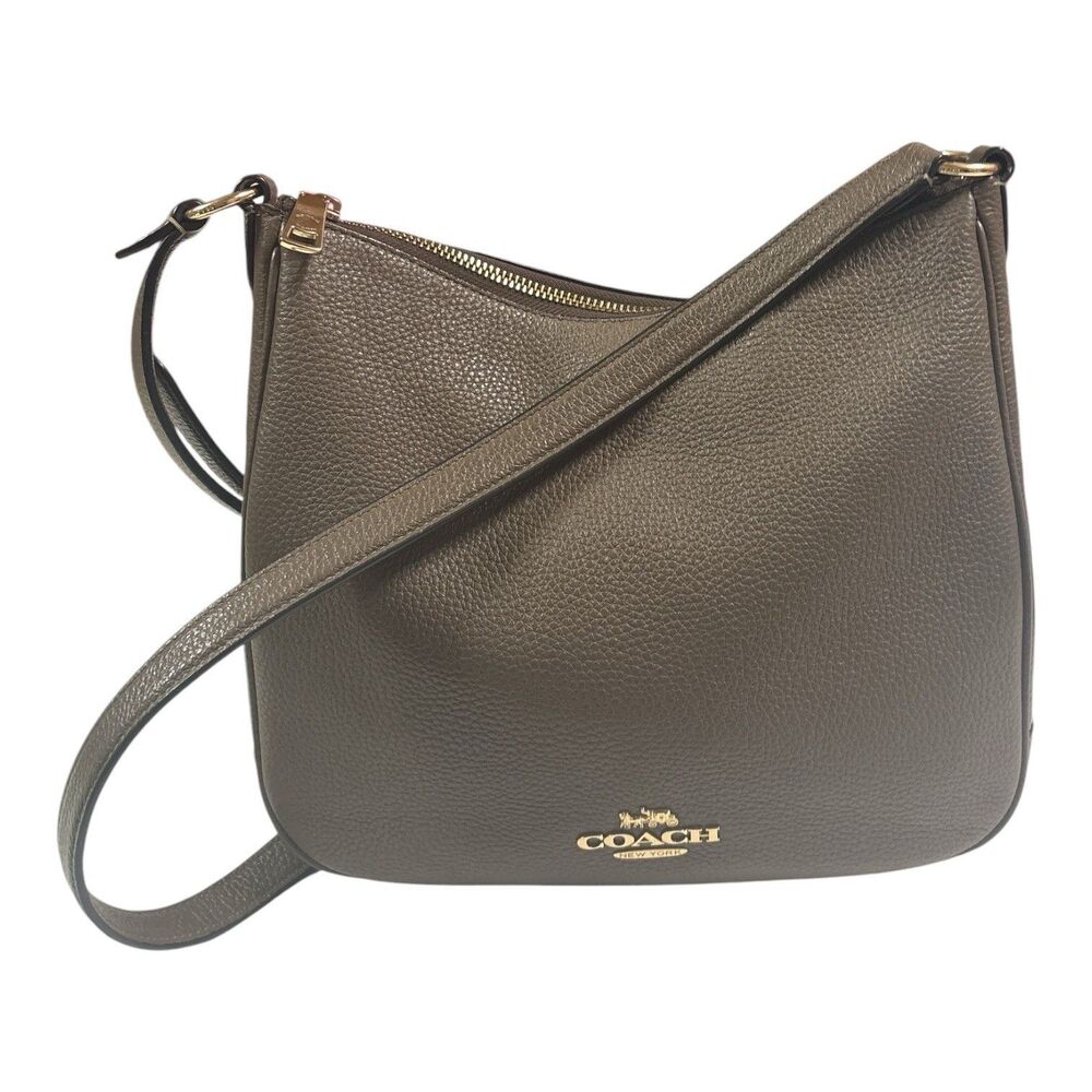 Coach Ellie Refined Pebble Leather File ShoulderBag/Crossbody Dark Stone